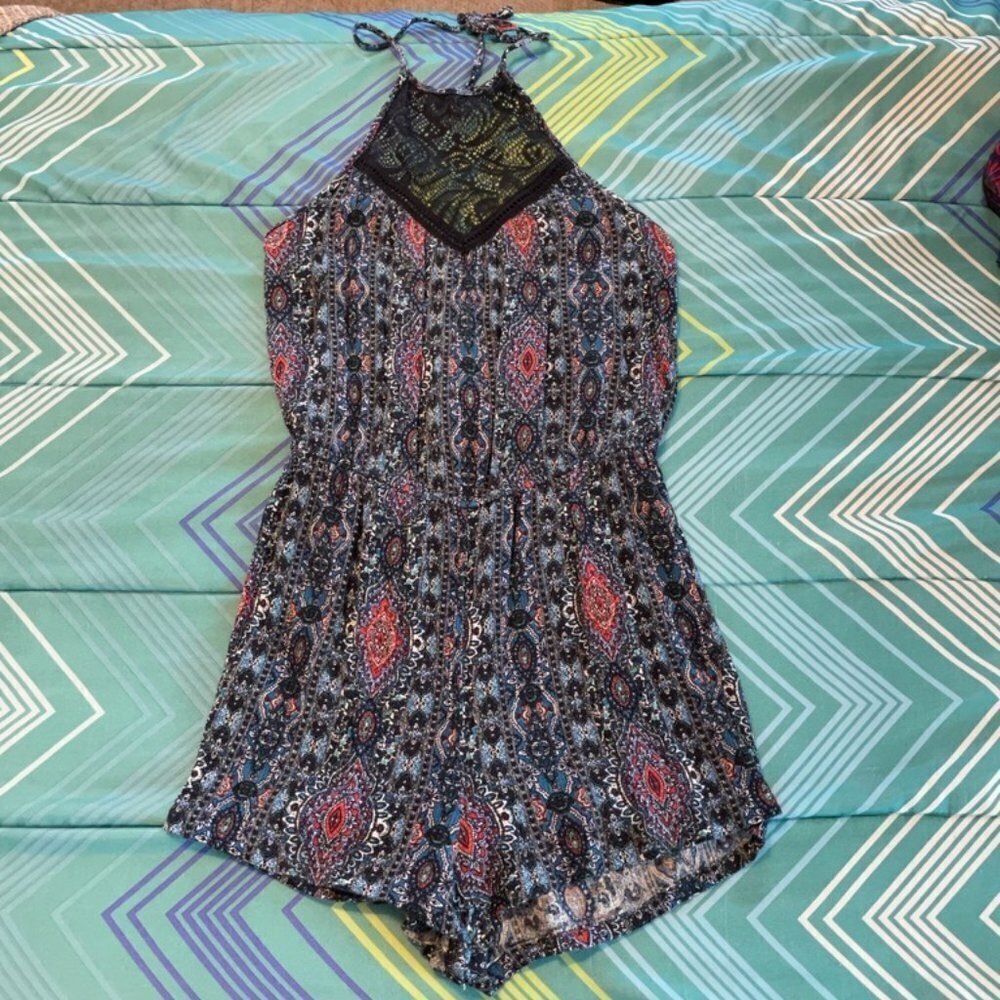 Gypsies & Moondust Lace Halter Tie Top Romper